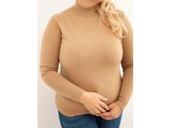 Dámský svetr Plus Size z viskózy s rolákem camelový 3