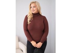 Dámský viskózový svetr Plus Size s rolákem v klasickém střihu tmavě hnědý 1