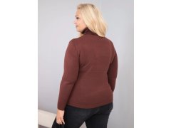 Dámský viskózový svetr Plus Size s rolákem v klasickém střihu tmavě hnědý 2