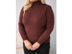 Dámský viskózový svetr Plus Size s rolákem v klasickém střihu tmavě hnědý 3