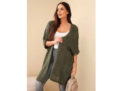 Dámský oversize svetr s volným pletením bez zapínání khaki 1