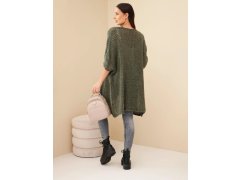 Dámský oversize svetr s volným pletením bez zapínání khaki 2