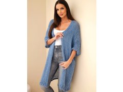 Dámský svetr oversize s volným pletením bez zapínání džínsový modrý 1