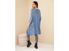 Dámský svetr oversize s volným pletením bez zapínání džínsový modrý 2