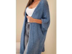 Dámský svetr oversize s volným pletením bez zapínání džínsový modrý 3
