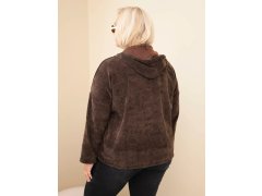 Dámská plus size manšestrová mikina s kapucí a zipem oversize hnědá 2