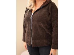Dámská plus size manšestrová mikina s kapucí a zipem oversize hnědá 3