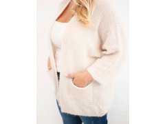 Dámský svetr Plus Size s kapsami bez zapínání béžový 3