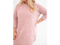 Dámské šaty Plus Size manšestrové s volným střihem tmavý pudrově růžová 3