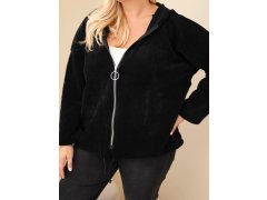 Dámská mikina Plus Size manšestrová s&nbsp;kapucí a&nbsp;zipem oversize černá 3