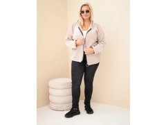 Dámská mikina Plus Size manšestrová s kapucí a zipem oversize béžová 1