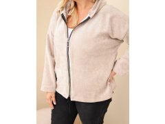 Dámská mikina Plus Size manšestrová s kapucí a zipem oversize béžová 3