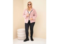 Dámská mikina Plus Size manšestrová s kapucí a zipem oversize tmavě pudrová růžová 1