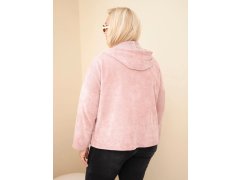 Dámská mikina Plus Size manšestrová s kapucí a zipem oversize tmavě pudrová růžová 2