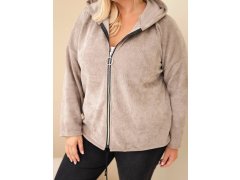 Dámská mikina Plus Size manšestrová s kapucí a zipem oversize fango zelená 3