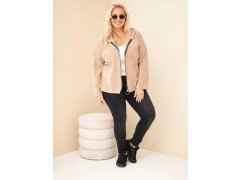 Dámská mikina Plus Size manšestrová s kapucí a zipem oversize camelová 1