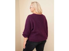 Dámský svetr Plus Size s výstřihem do V a širokým rukávem fialová tmavá 2