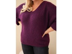 Dámský svetr Plus Size s výstřihem do V a širokým rukávem fialová tmavá 3