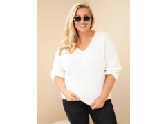 Dámský svetr Plus Size s výstřihem do V a širokým rukávem ecru 1