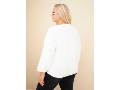 Dámský svetr Plus Size s výstřihem do V a širokým rukávem ecru 2