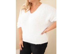 Dámský svetr Plus Size s výstřihem do V a širokým rukávem ecru 3