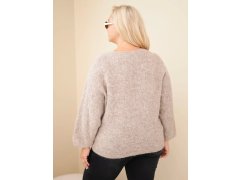 Dámský svetr Plus Size s výstřihem do V a širokým rukávem béžový tmavý 2
