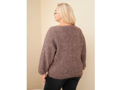 Dámský svetr Plus Size s výstřihem do V a širokým rukávem mocca 2