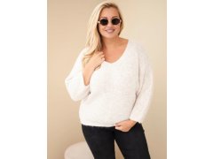 Dámský svetr Plus Size s výstřihem do V a širokým rukávem béžový 1