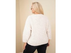 Dámský svetr Plus Size s výstřihem do V a širokým rukávem béžový 2