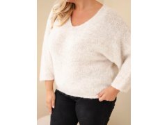 Dámský svetr Plus Size s výstřihem do V a širokým rukávem béžový 3