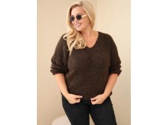 Dámský svetr Plus Size s&nbsp;výstřihem do V a&nbsp;širokým rukávem hnědý 1