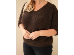 Dámský svetr Plus Size s&nbsp;výstřihem do V a&nbsp;širokým rukávem hnědý 3