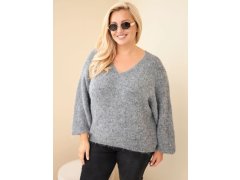 Dámský svetr Plus Size s výstřihem do V a širokým rukávem šedý 1