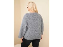 Dámský svetr Plus Size s výstřihem do V a širokým rukávem šedý 2