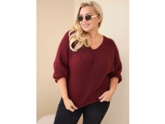 Dámský svetr Plus Size s výstřihem do V a širokým rukávem bordó 1