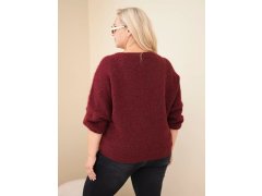 Dámský svetr Plus Size s výstřihem do V a širokým rukávem bordó 2