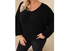 Dámský svetr Plus Size s výstřihem do V a širokým rukávem černý 3