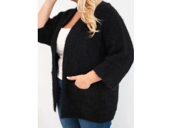 Dámský svetr Plus Size s kapsami bez zapínání černý 3