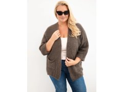 Dámský svetr Plus Size s kapsami bez zapínání mocca barva 1