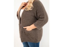 Dámský svetr Plus Size s kapsami bez zapínání mocca barva 3