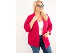 Dámský svetr Plus Size s kapsami bez zapínání fuchsiová 1