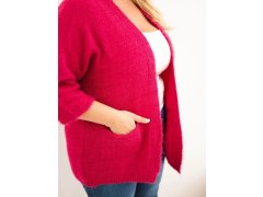 Dámský svetr Plus Size s kapsami bez zapínání fuchsiová 3