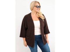 Dámský svetr Plus Size s kapsami bez zapínání hnědý 1