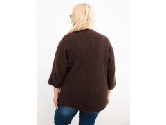 Dámský svetr Plus Size s kapsami bez zapínání hnědý 2