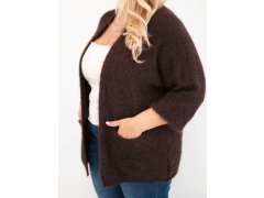 Dámský svetr Plus Size s kapsami bez zapínání hnědý 3