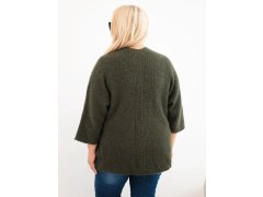 Dámský svetr Plus Size s kapsami bez zapínání khaki 2