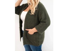 Dámský svetr Plus Size s kapsami bez zapínání khaki 3