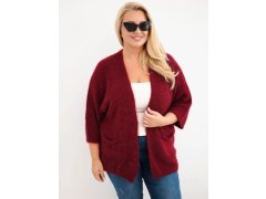 Dámský svetr Plus Size s kapsami bez zapínání vínová 1