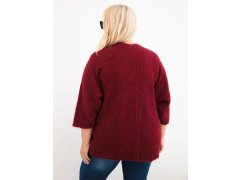 Dámský svetr Plus Size s kapsami bez zapínání vínová 2