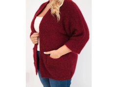 Dámský svetr Plus Size s kapsami bez zapínání vínová 3